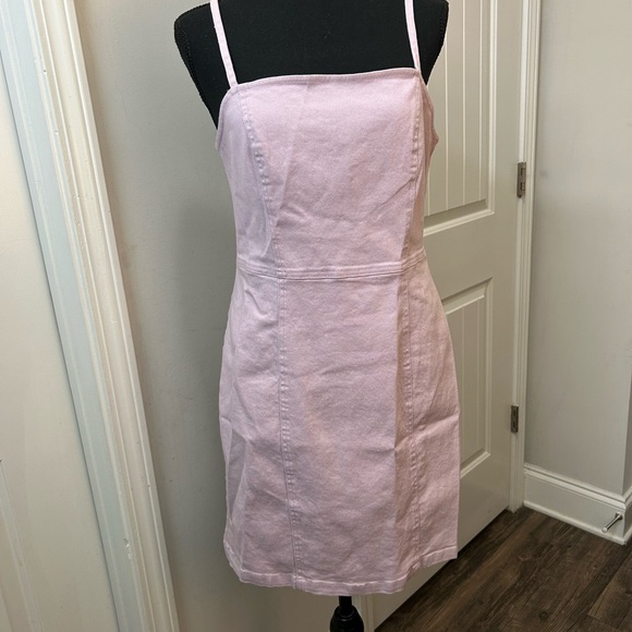 H&M Light Pink Denim Zip-Up Mini Dress Women’s Large - Picture 1 of 5